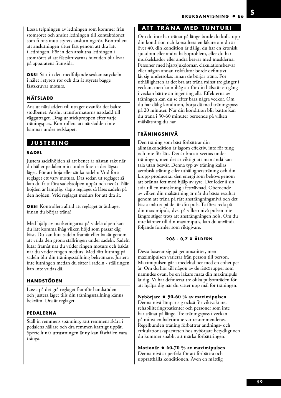 Tunturi E6 User Manual | Page 59 / 76