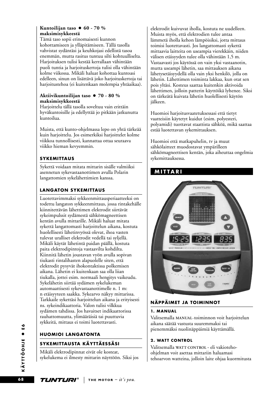 Tunturi E6 User Manual | Page 68 / 76