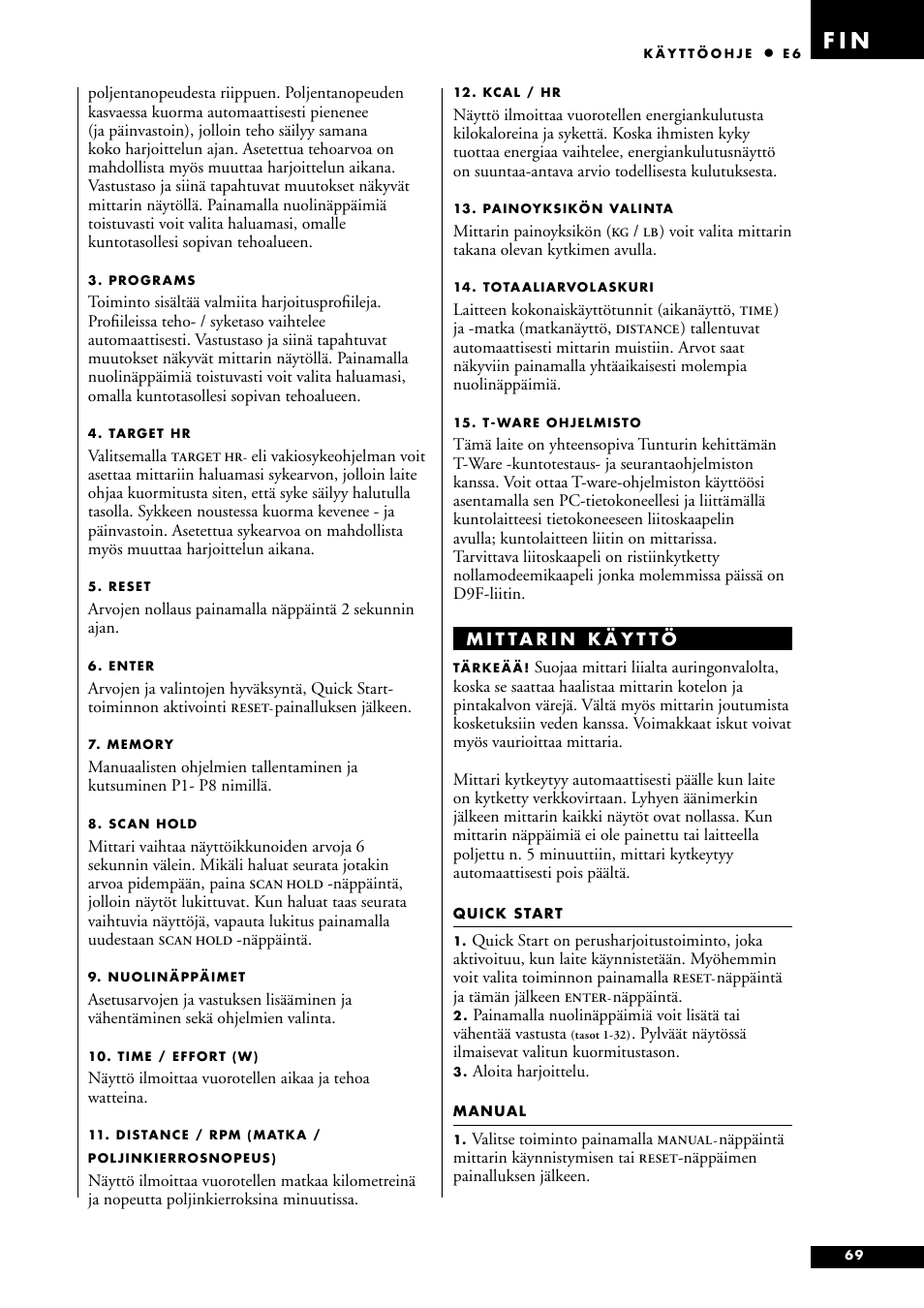 F i n | Tunturi E6 User Manual | Page 69 / 76