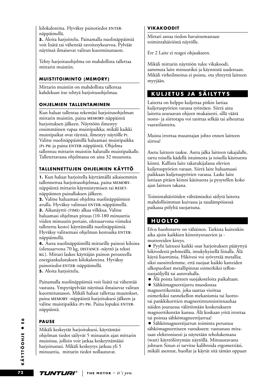 Tunturi E6 User Manual | Page 72 / 76