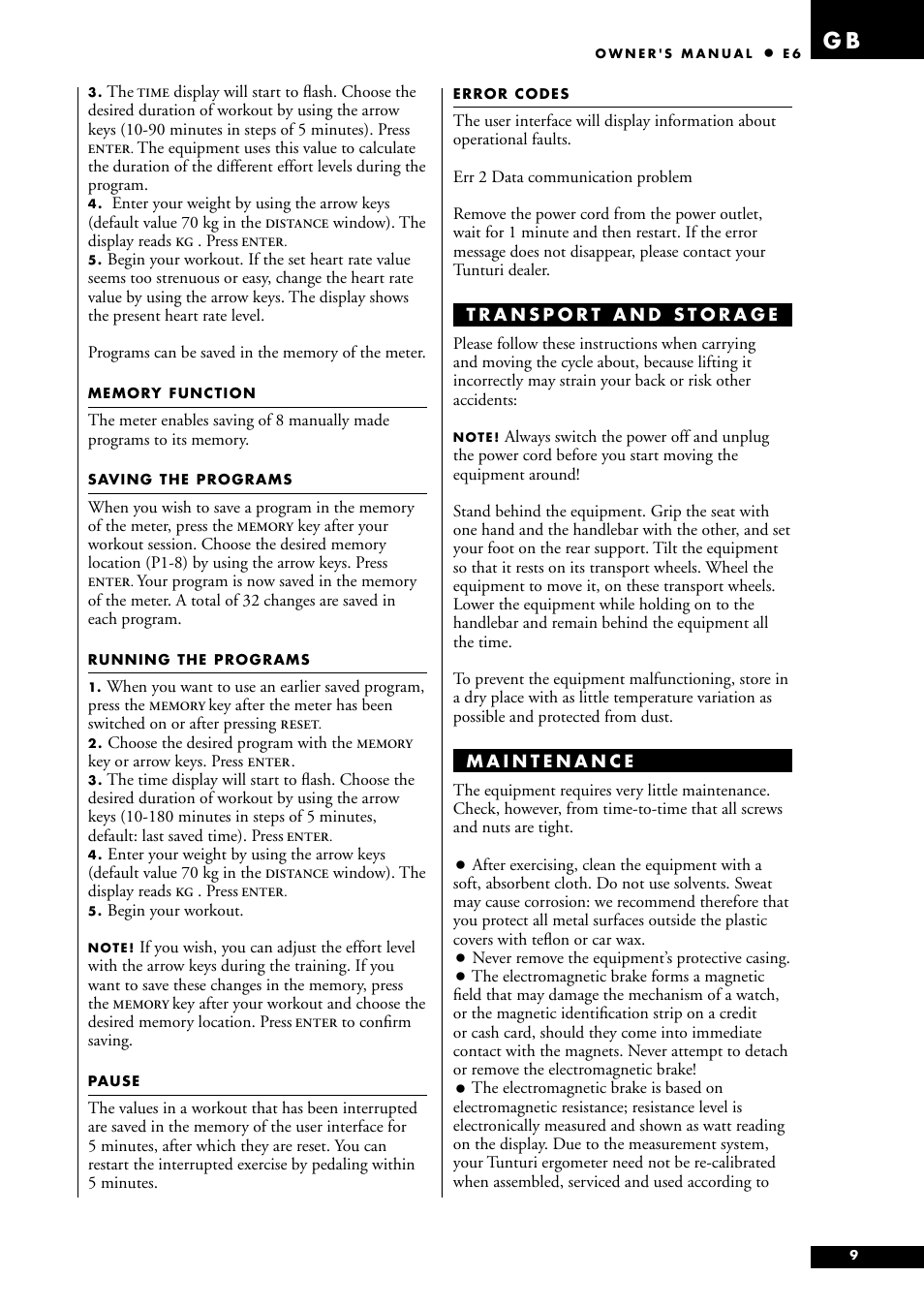 Tunturi E6 User Manual | Page 9 / 76