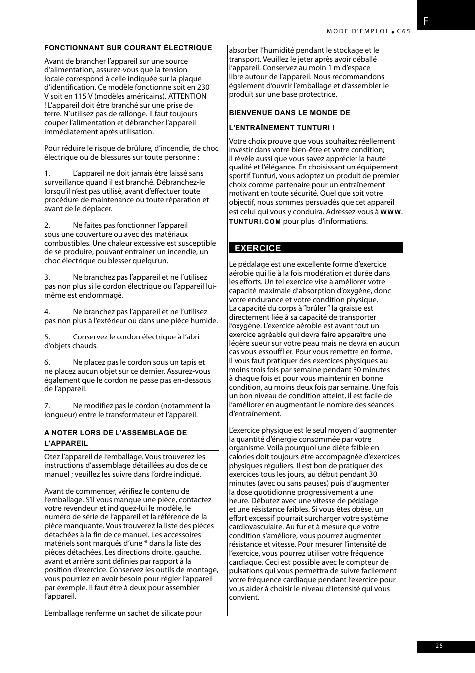 Tunturi C65 User Manual | Page 25 / 96