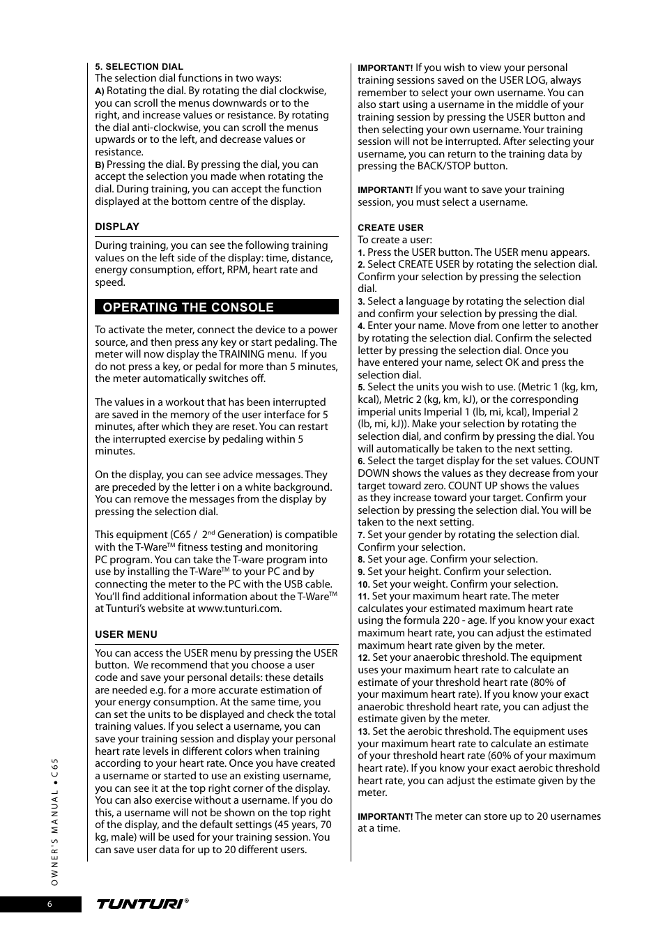 Tunturi C65 User Manual | Page 6 / 96