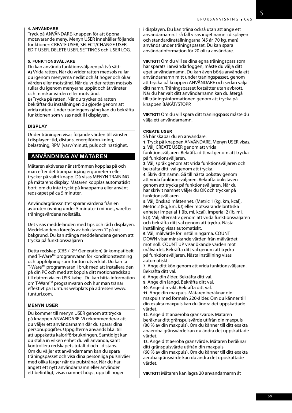 Tunturi C65 User Manual | Page 69 / 96