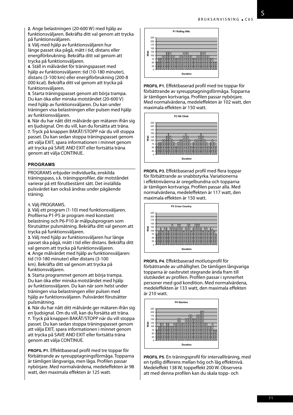 Välj programs | Tunturi C65 User Manual | Page 71 / 96