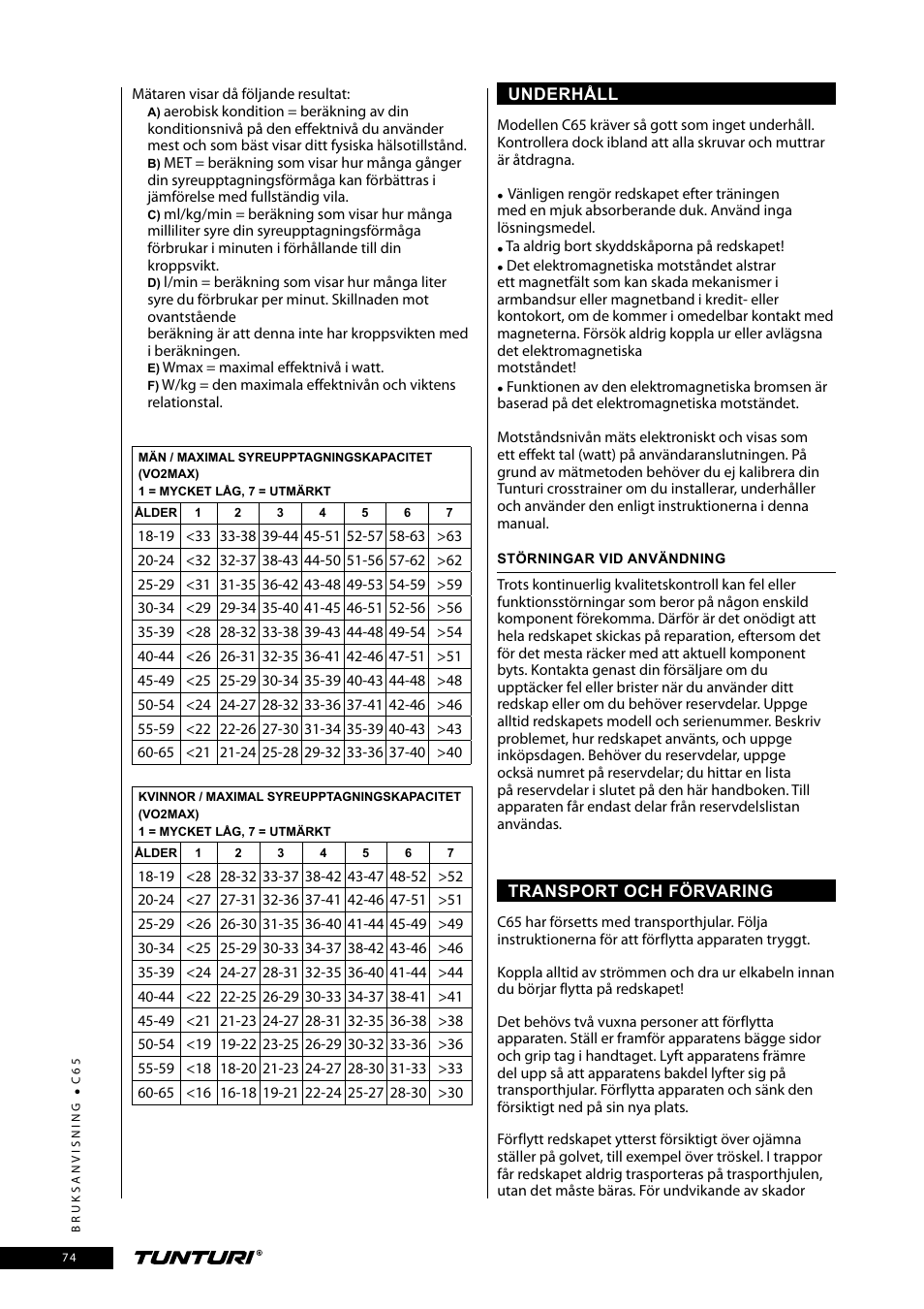 Tunturi C65 User Manual | Page 74 / 96