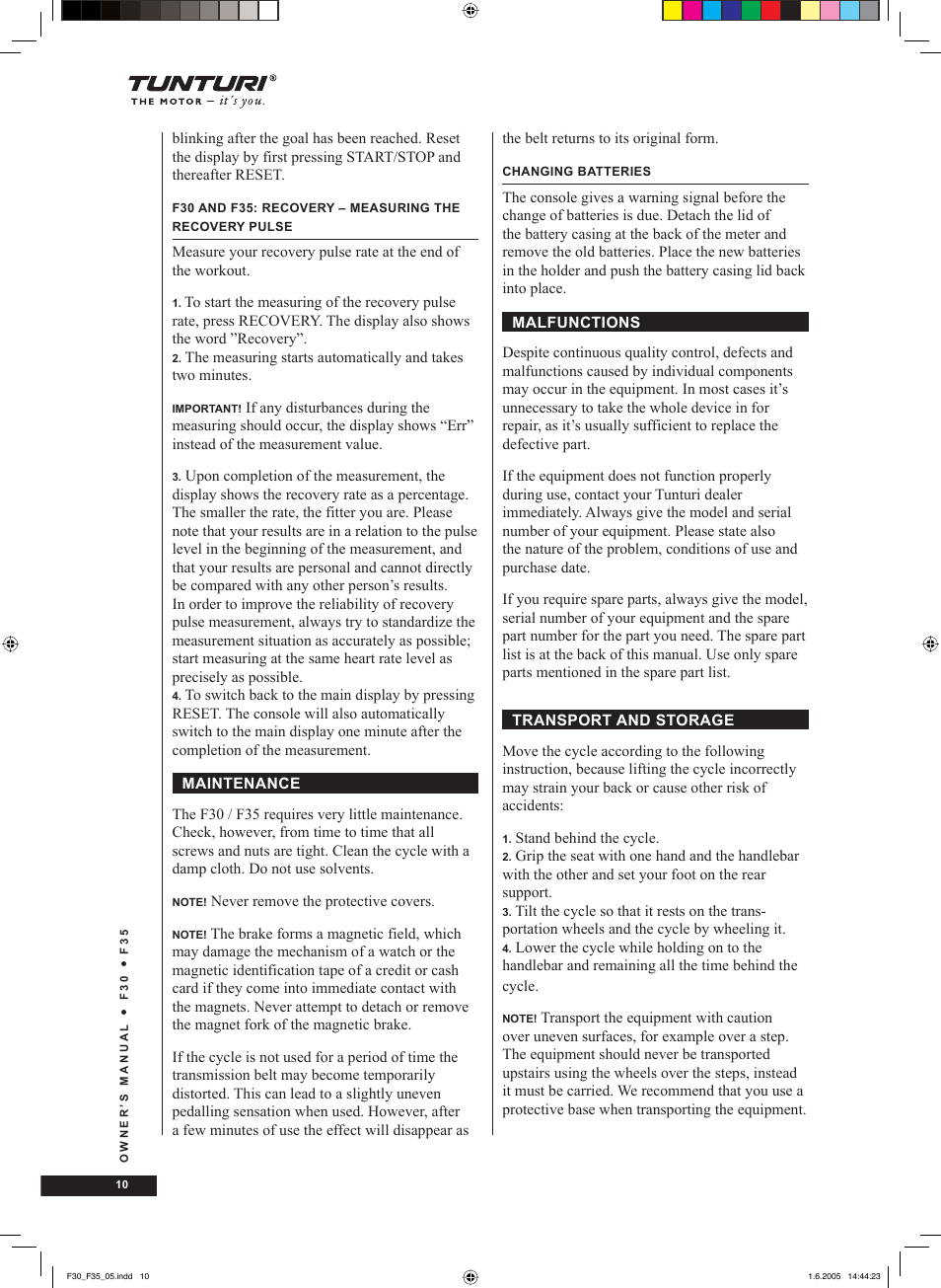 Tunturi F35 User Manual | Page 10 / 86