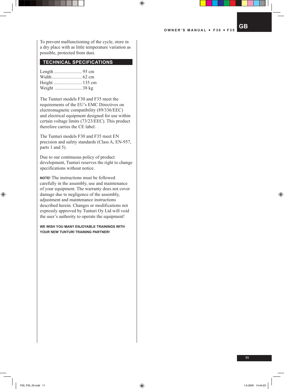 Tunturi F35 User Manual | Page 11 / 86