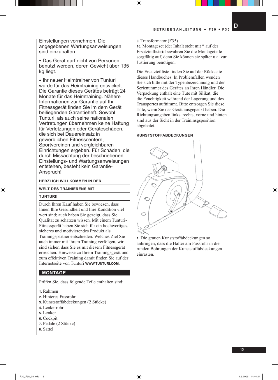 Tunturi F35 User Manual | Page 13 / 86