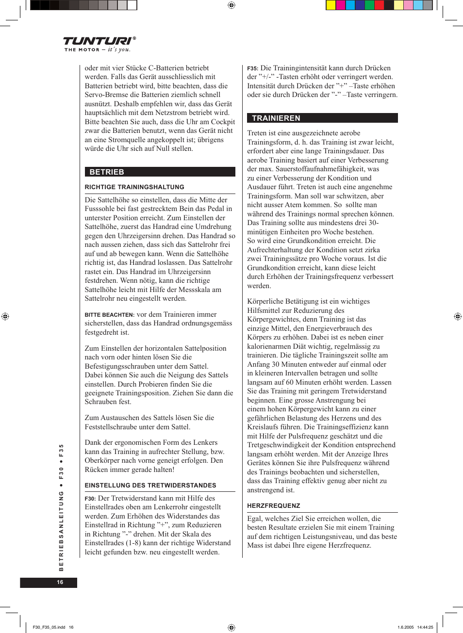 Tunturi F35 User Manual | Page 16 / 86