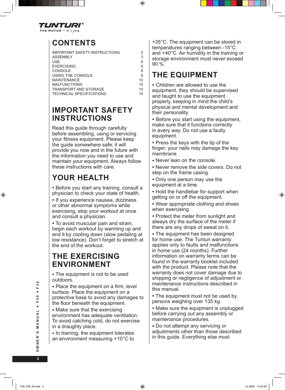 Tunturi F35 User Manual | Page 2 / 86