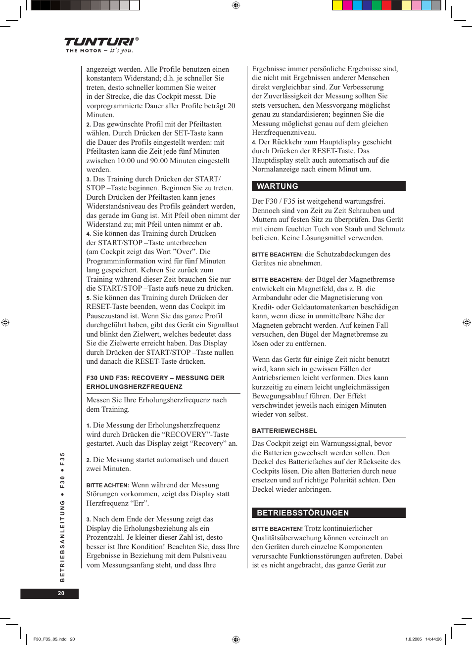 Tunturi F35 User Manual | Page 20 / 86