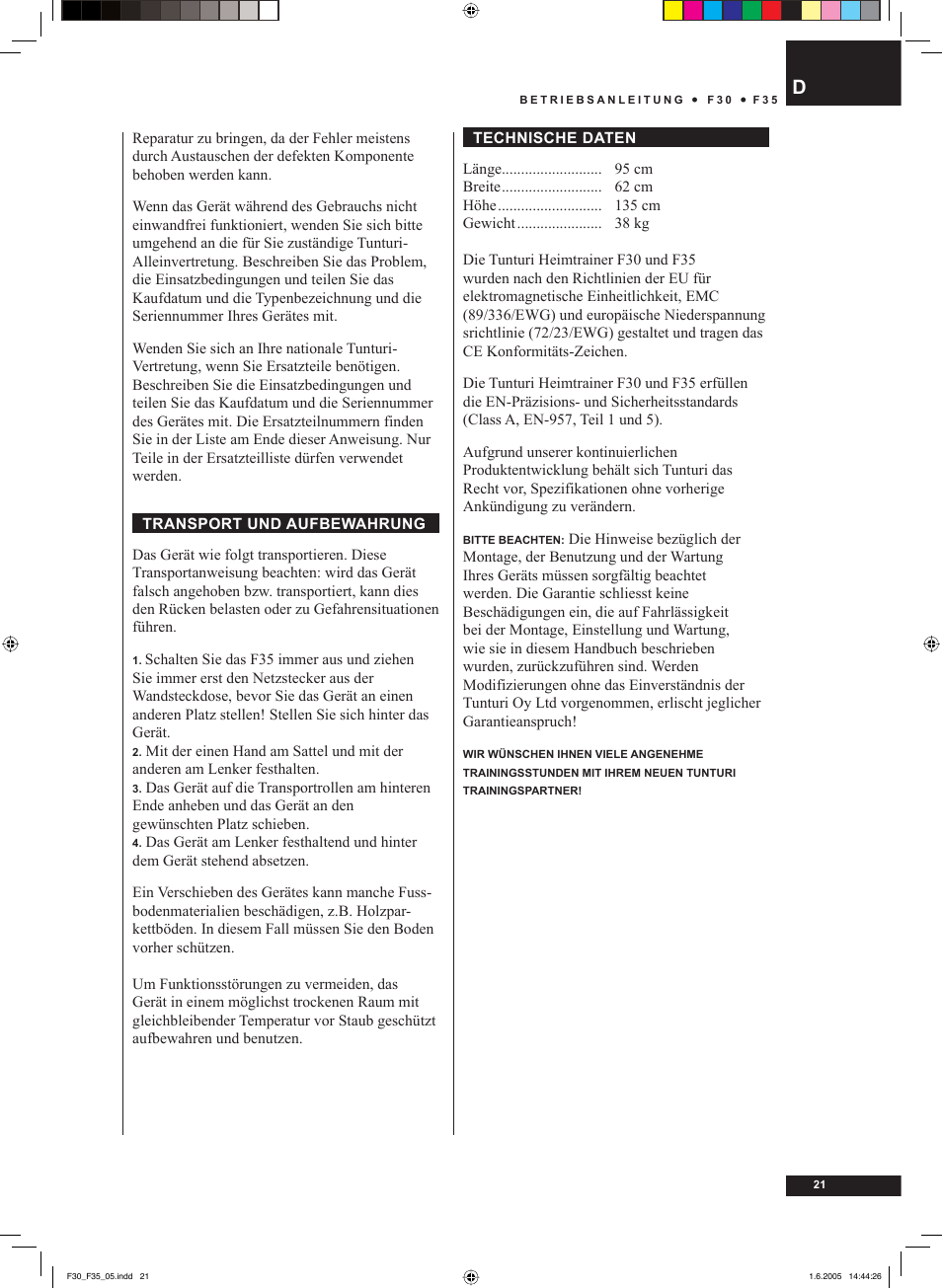 Tunturi F35 User Manual | Page 21 / 86