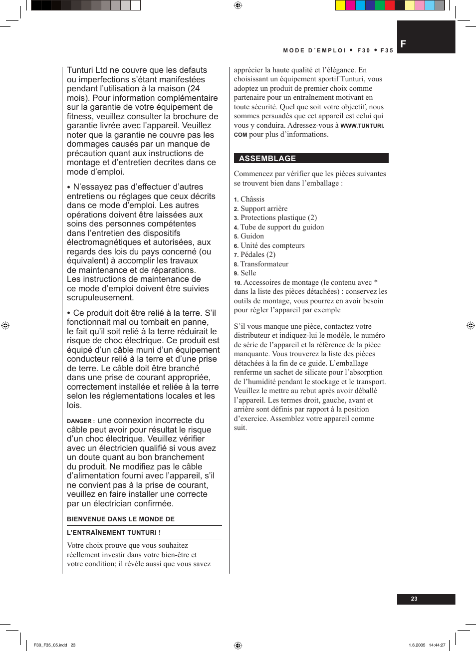 Tunturi F35 User Manual | Page 23 / 86