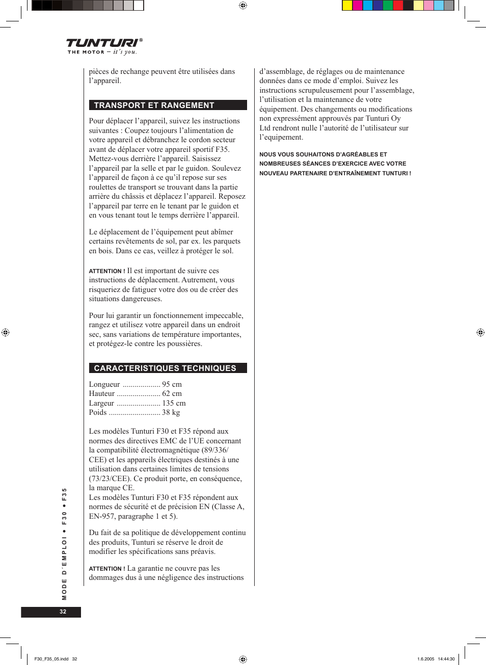 Tunturi F35 User Manual | Page 32 / 86