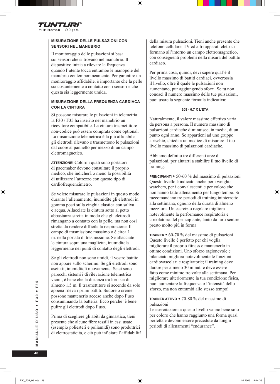 Tunturi F35 User Manual | Page 48 / 86