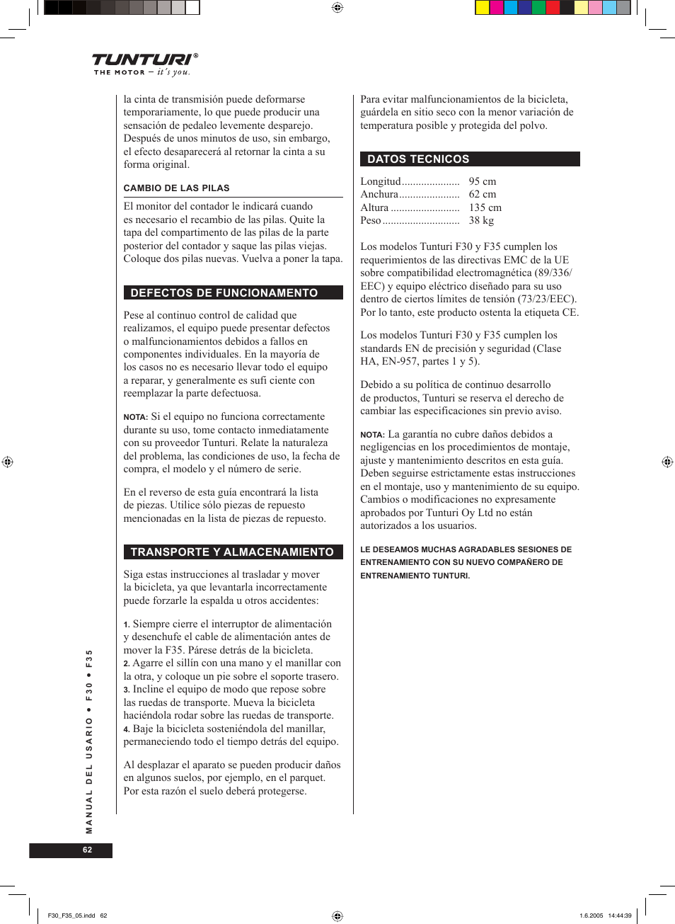 Tunturi F35 User Manual | Page 62 / 86