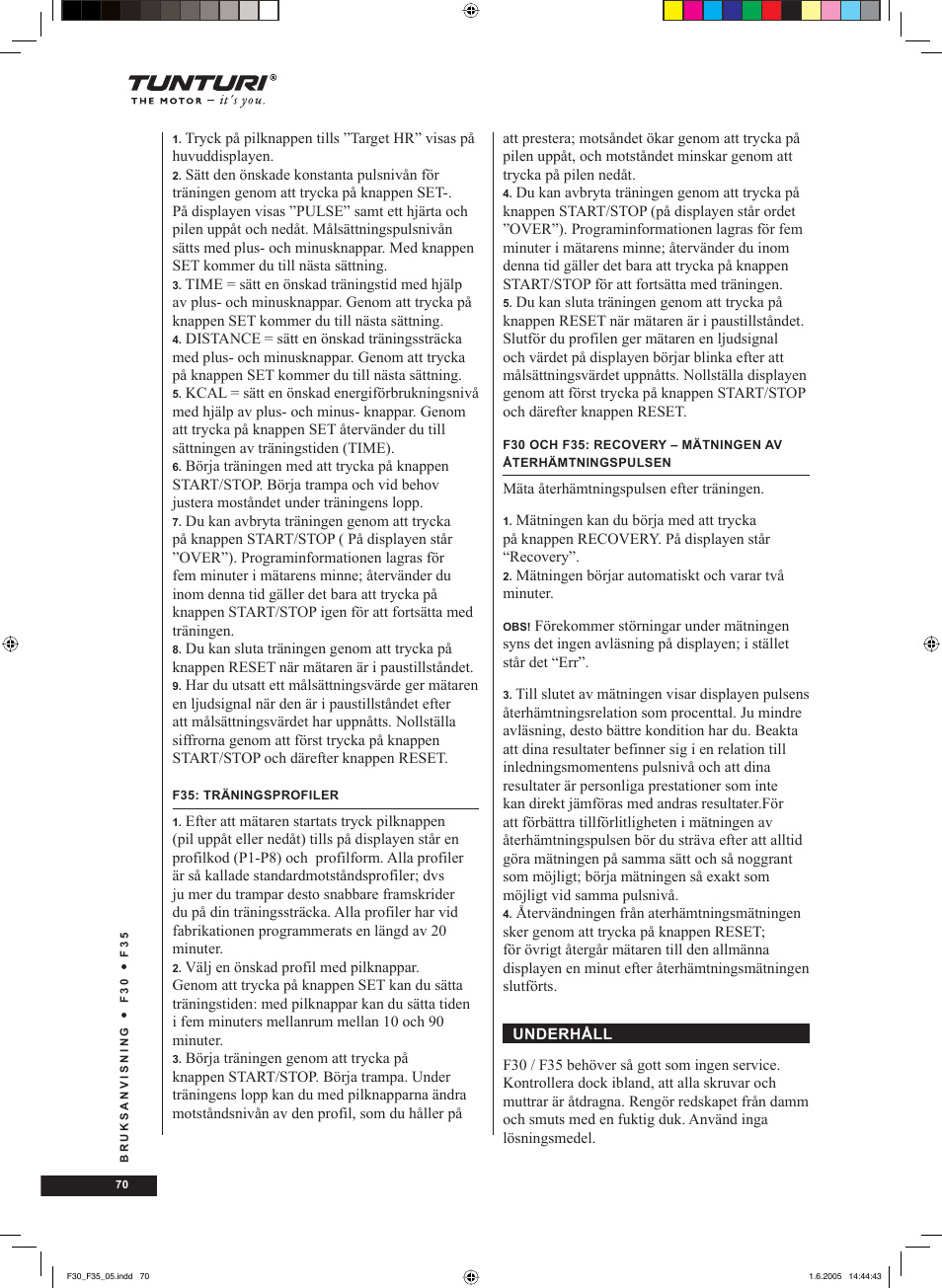 Tunturi F35 User Manual | Page 70 / 86