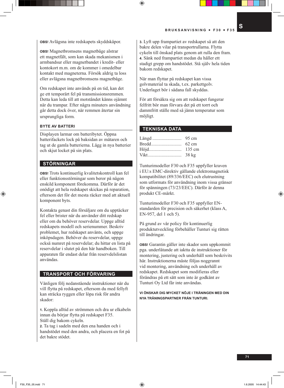 Tunturi F35 User Manual | Page 71 / 86