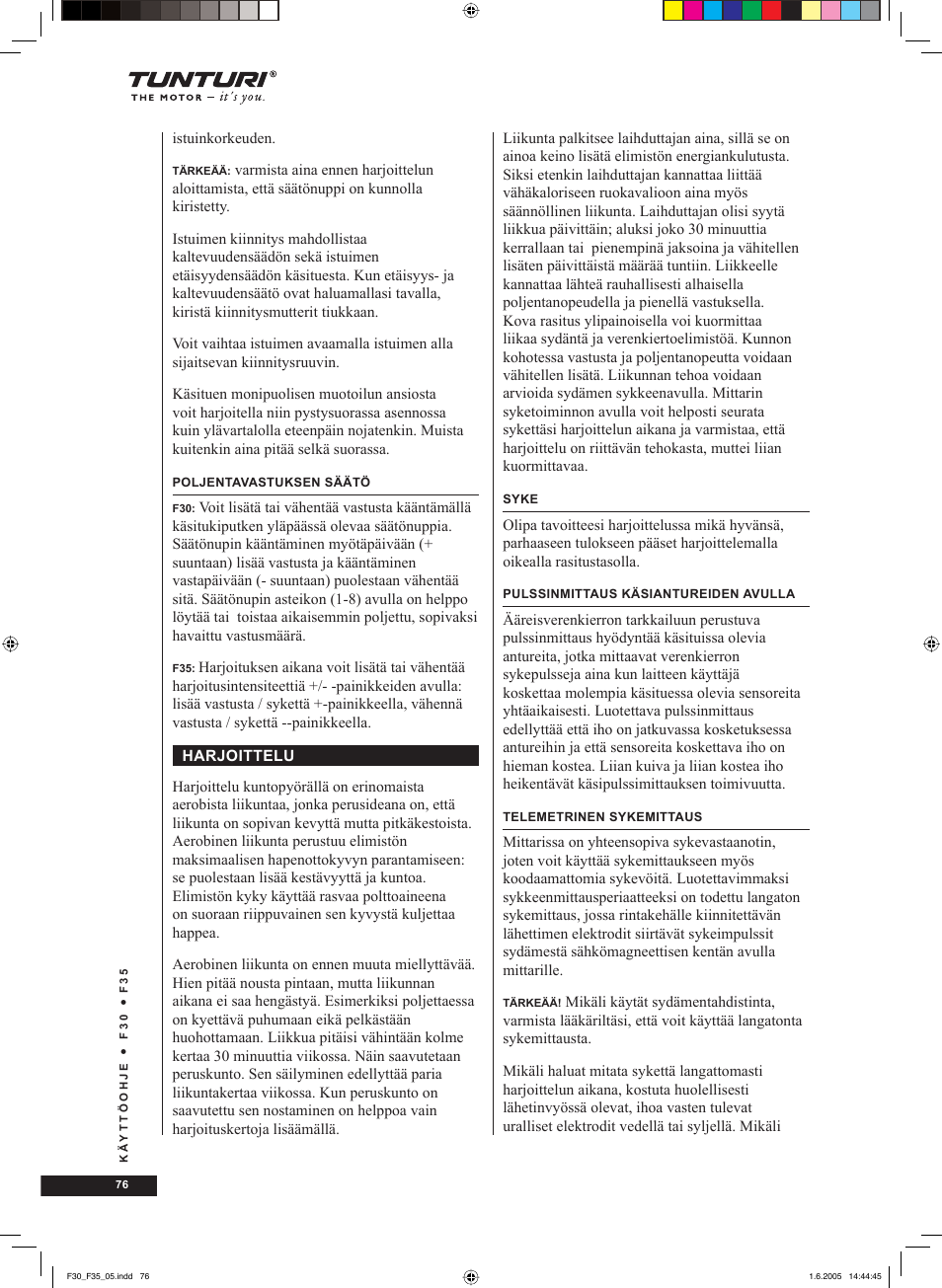 Tunturi F35 User Manual | Page 76 / 86