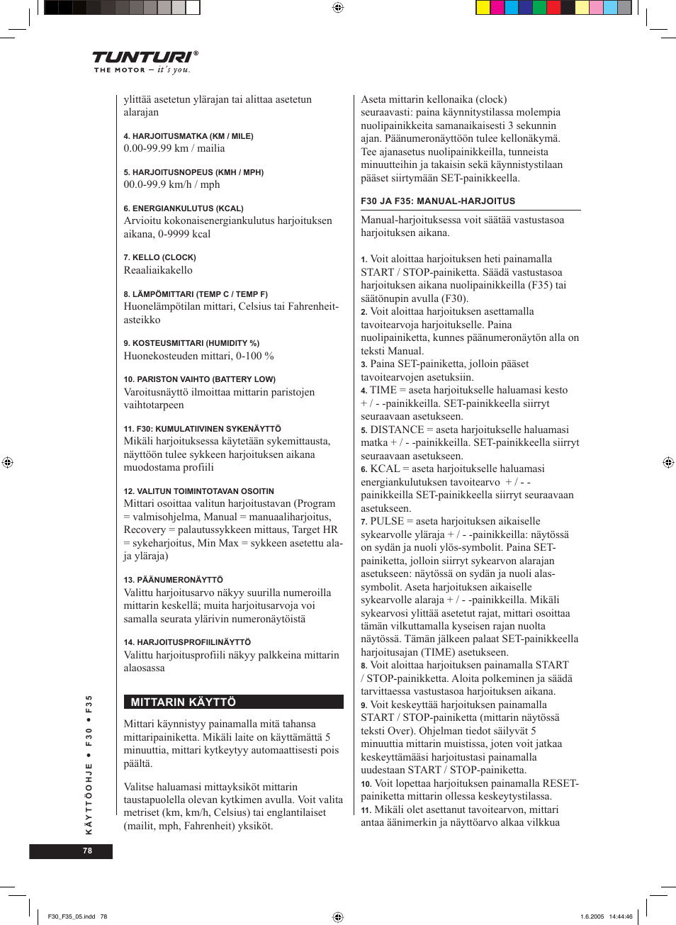 Tunturi F35 User Manual | Page 78 / 86