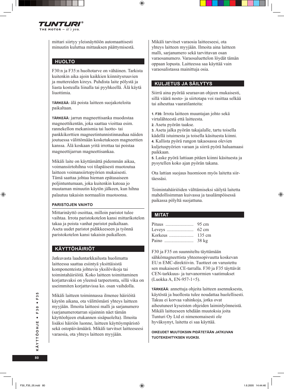 Tunturi F35 User Manual | Page 80 / 86