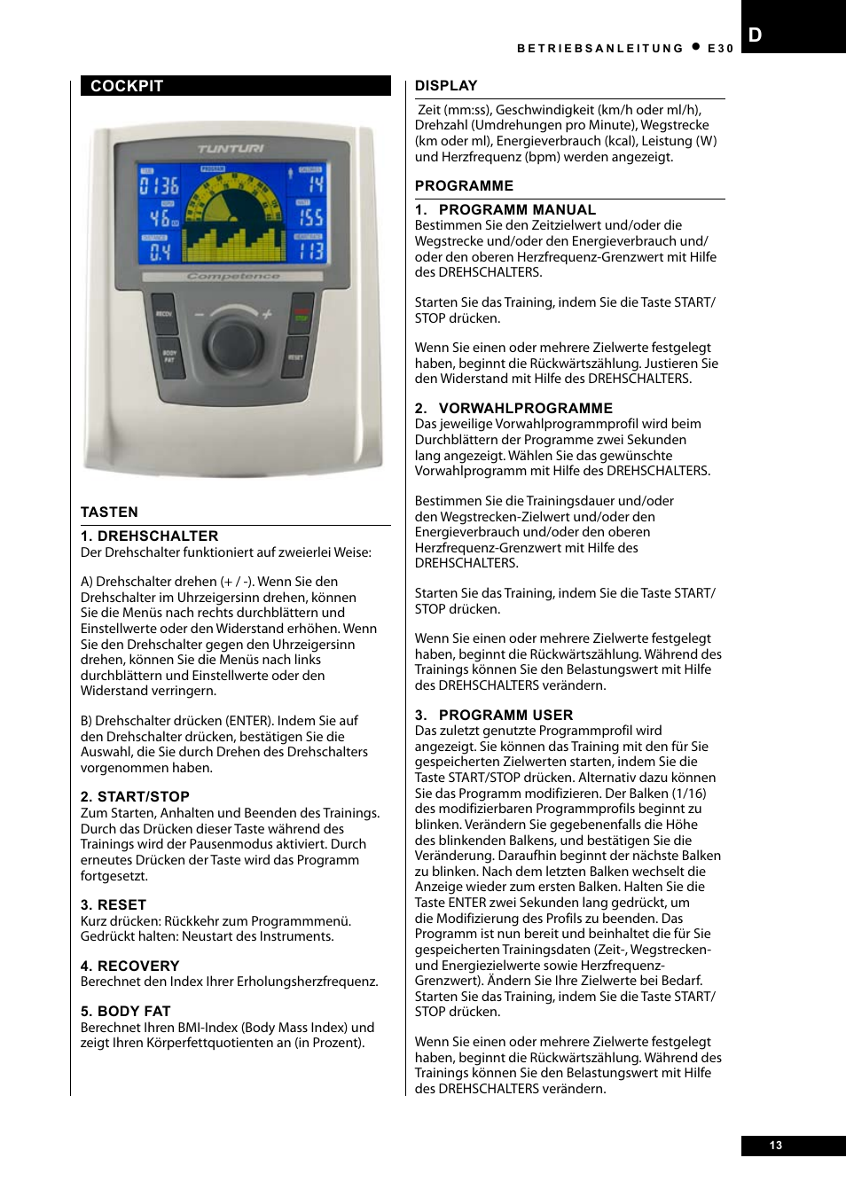 Tunturi E30L User Manual | Page 13 / 72