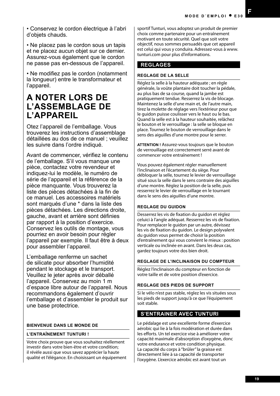 Tunturi E30L User Manual | Page 19 / 72