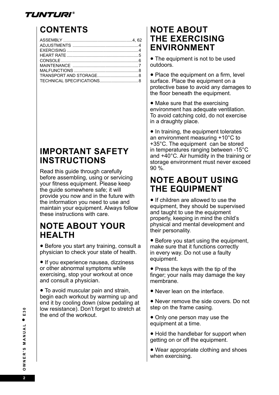 Tunturi E30L User Manual | Page 2 / 72