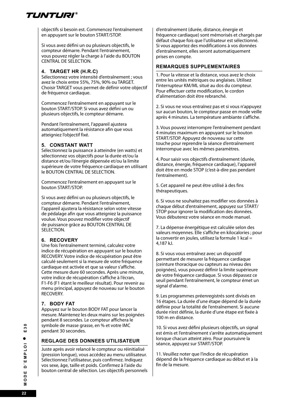 Tunturi E30L User Manual | Page 22 / 72