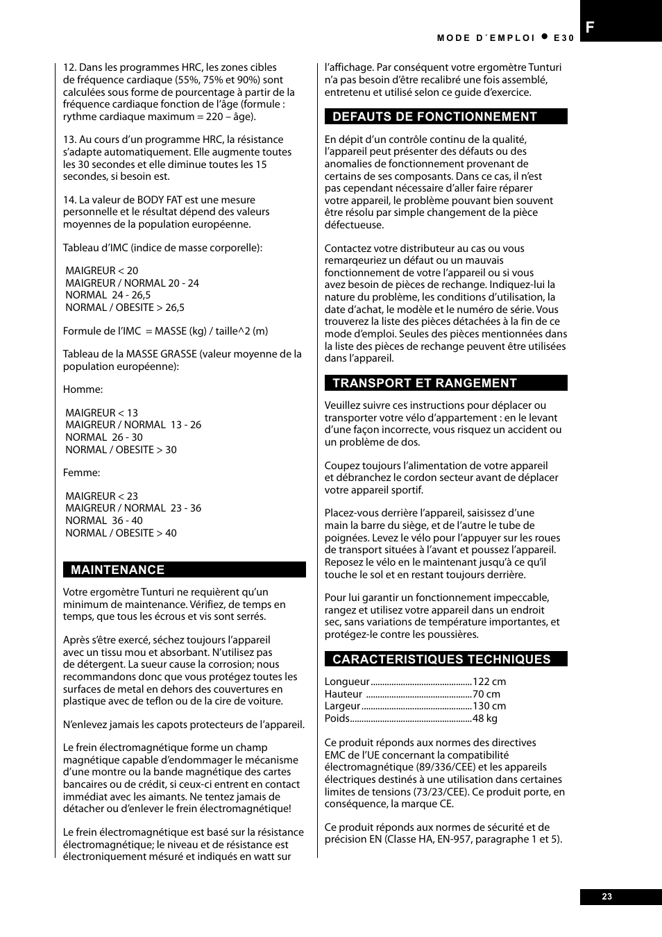 Tunturi E30L User Manual | Page 23 / 72