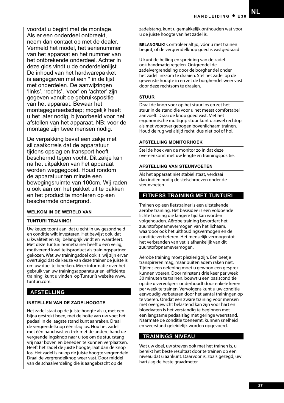 Tunturi E30L User Manual | Page 27 / 72