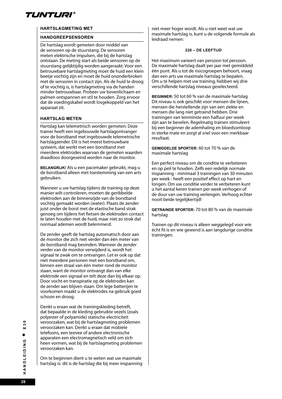 Tunturi E30L User Manual | Page 28 / 72