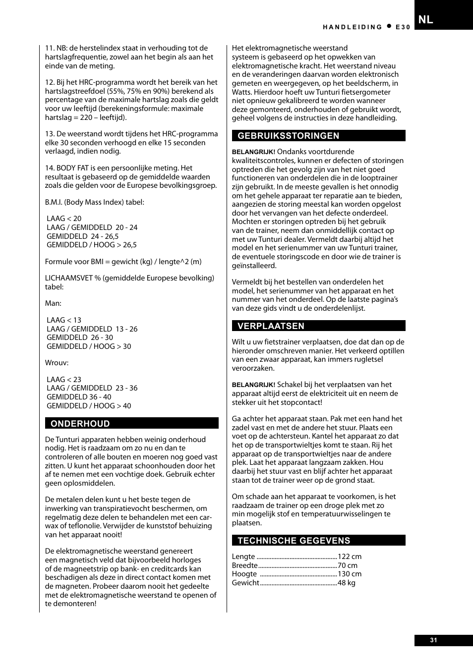 Tunturi E30L User Manual | Page 31 / 72