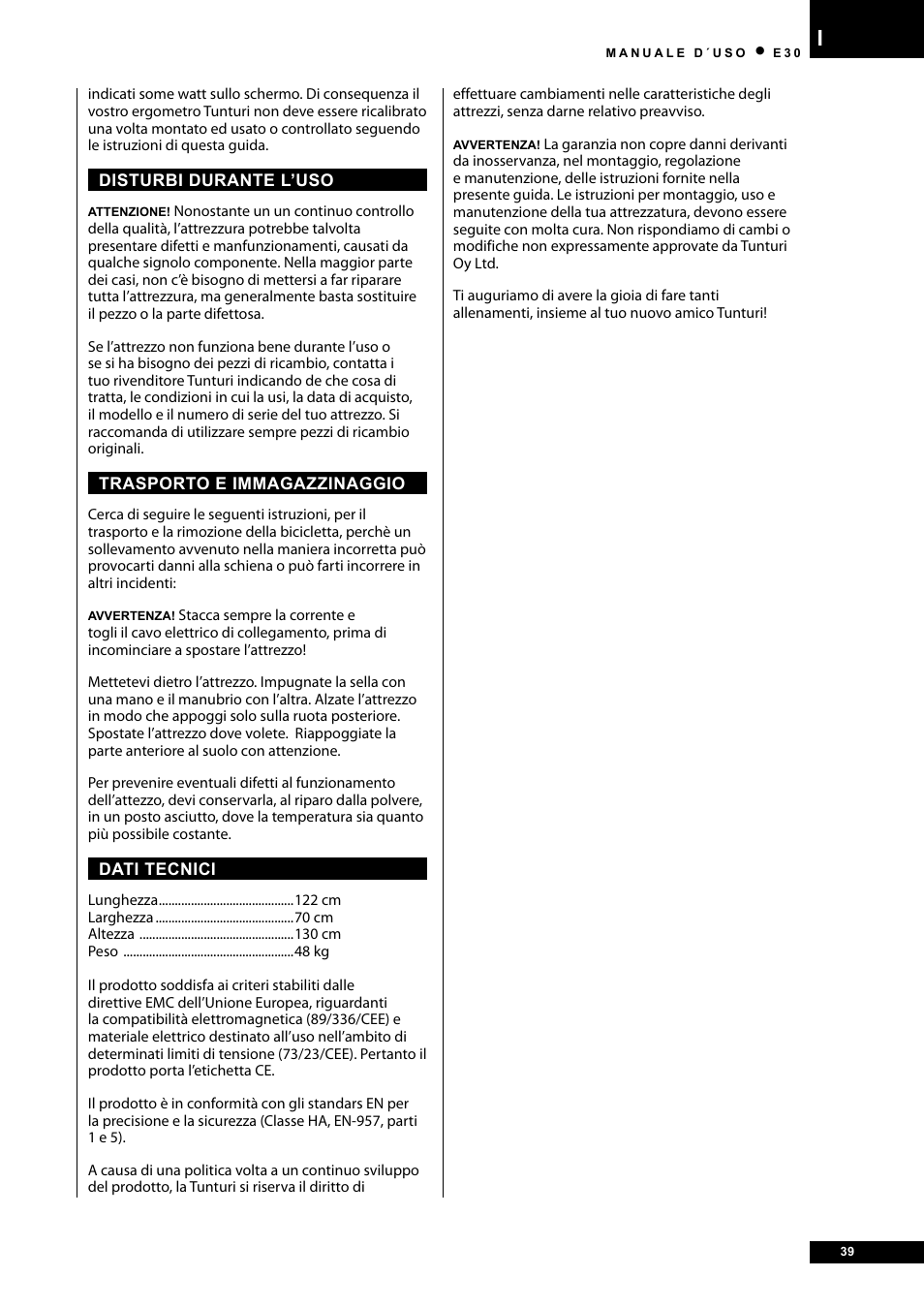 Tunturi E30L User Manual | Page 39 / 72