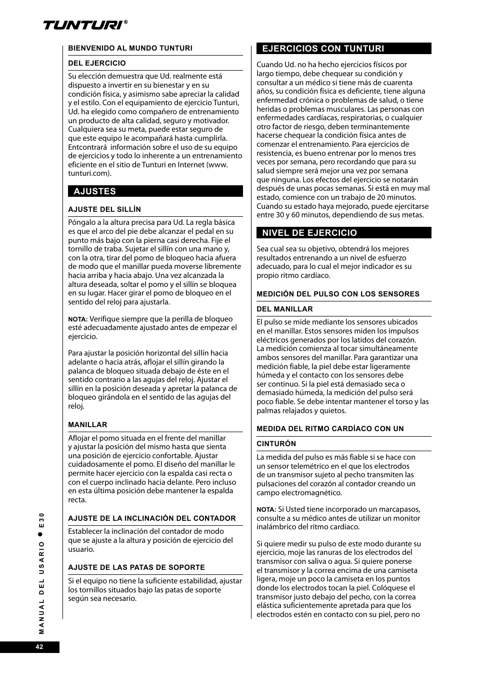 Tunturi E30L User Manual | Page 42 / 72