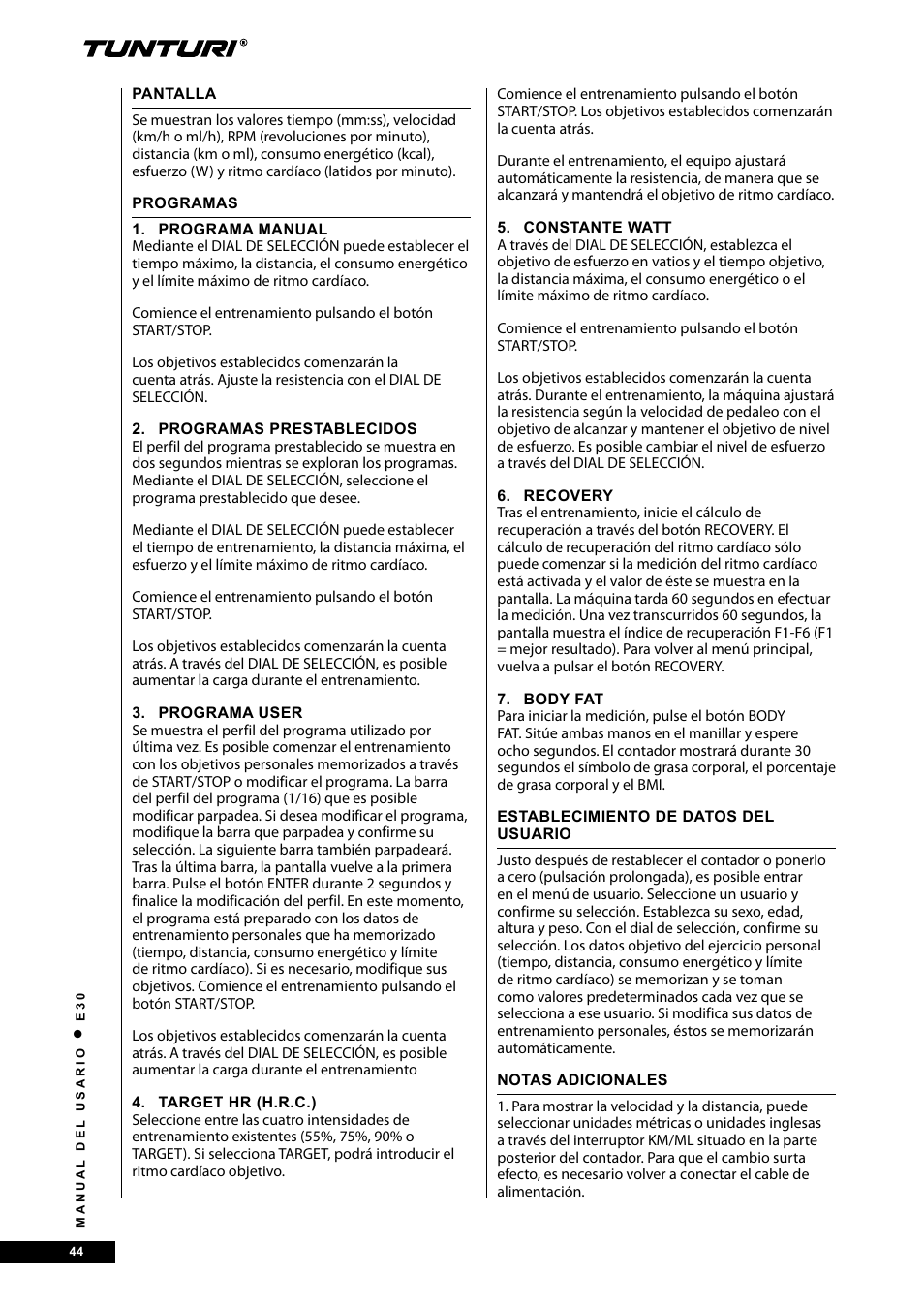 Tunturi E30L User Manual | Page 44 / 72