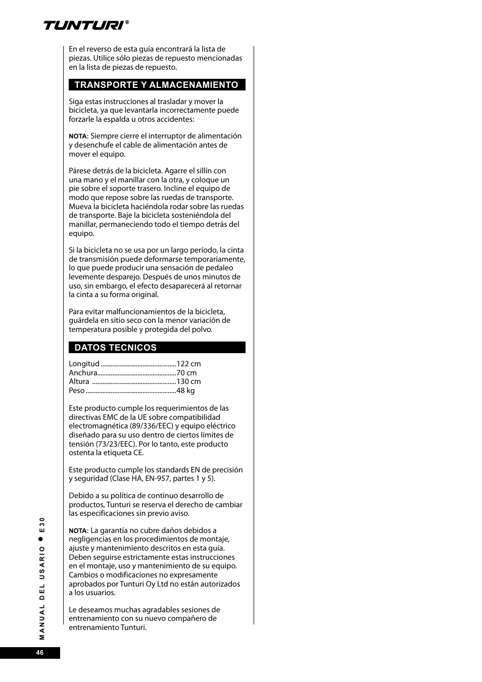 Tunturi E30L User Manual | Page 46 / 72