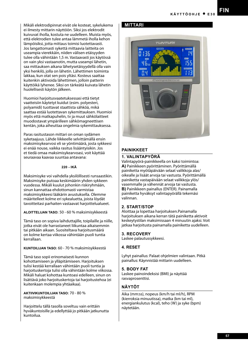 Tunturi E30L User Manual | Page 57 / 72