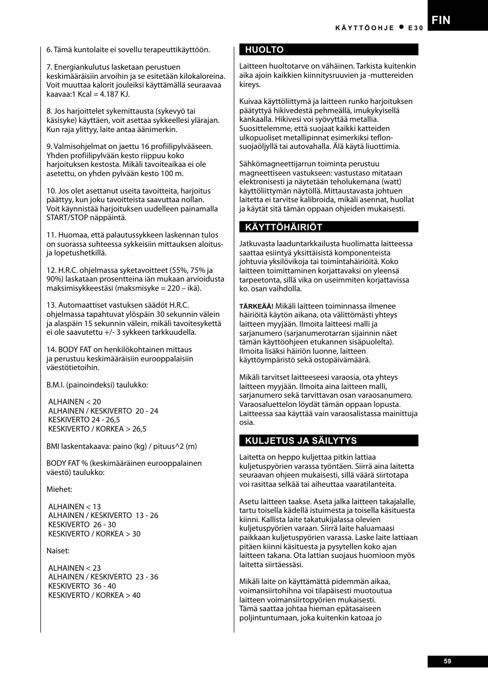 Tunturi E30L User Manual | Page 59 / 72