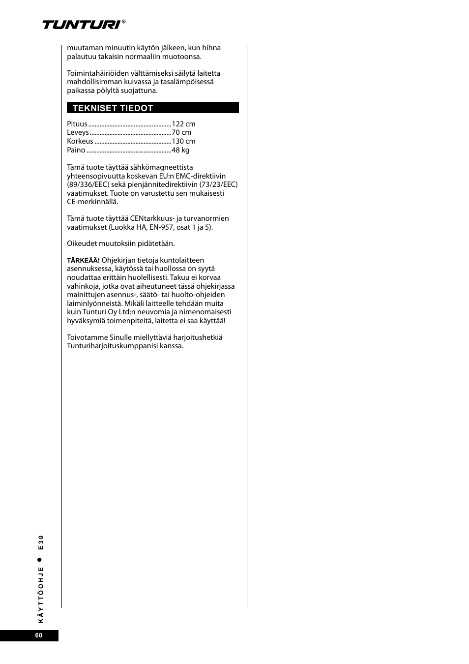 Tunturi E30L User Manual | Page 60 / 72