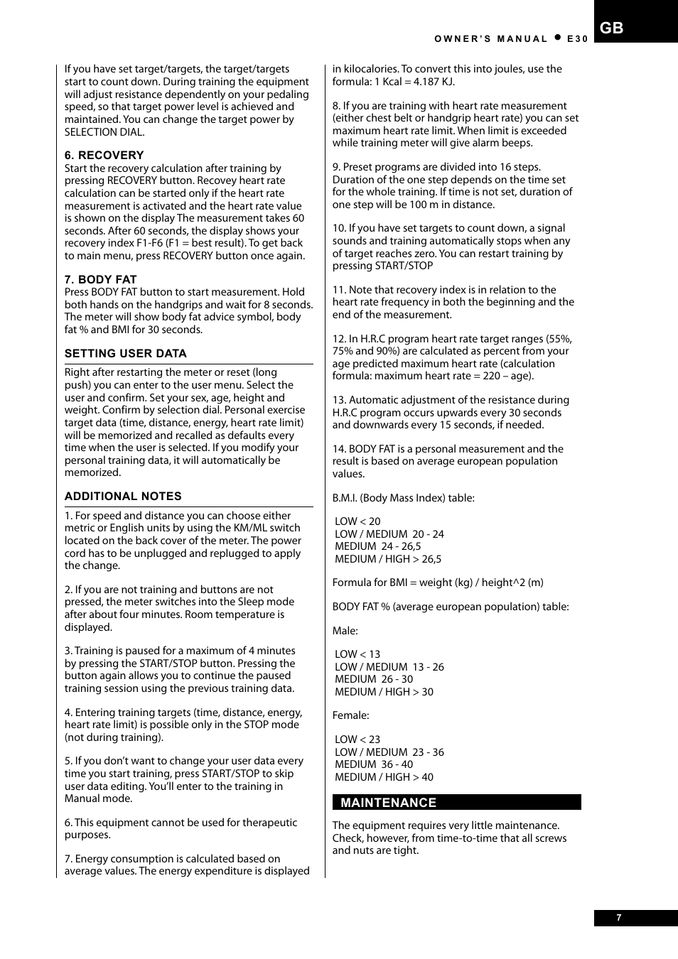 Tunturi E30L User Manual | Page 7 / 72