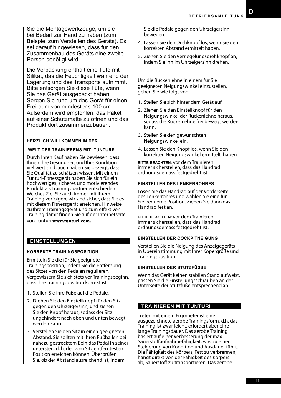 Tunturi E30R User Manual | Page 11 / 72