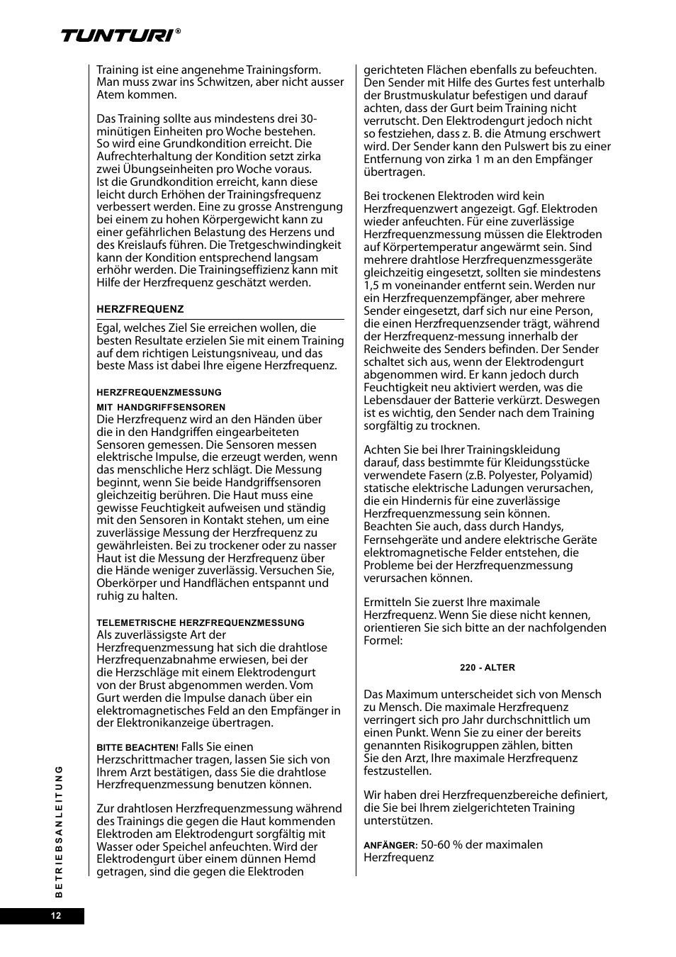 Tunturi E30R User Manual | Page 12 / 72