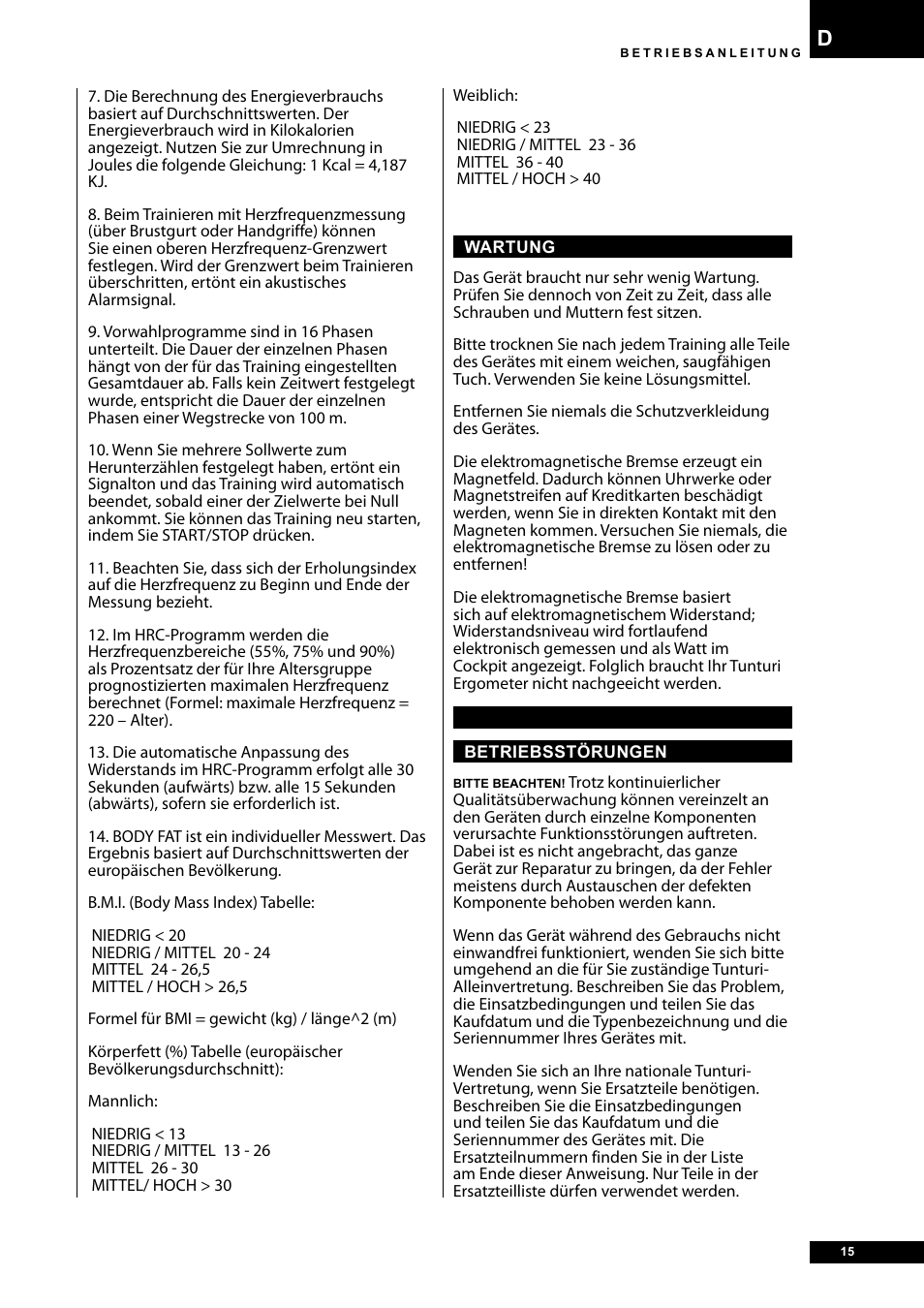 Tunturi E30R User Manual | Page 15 / 72