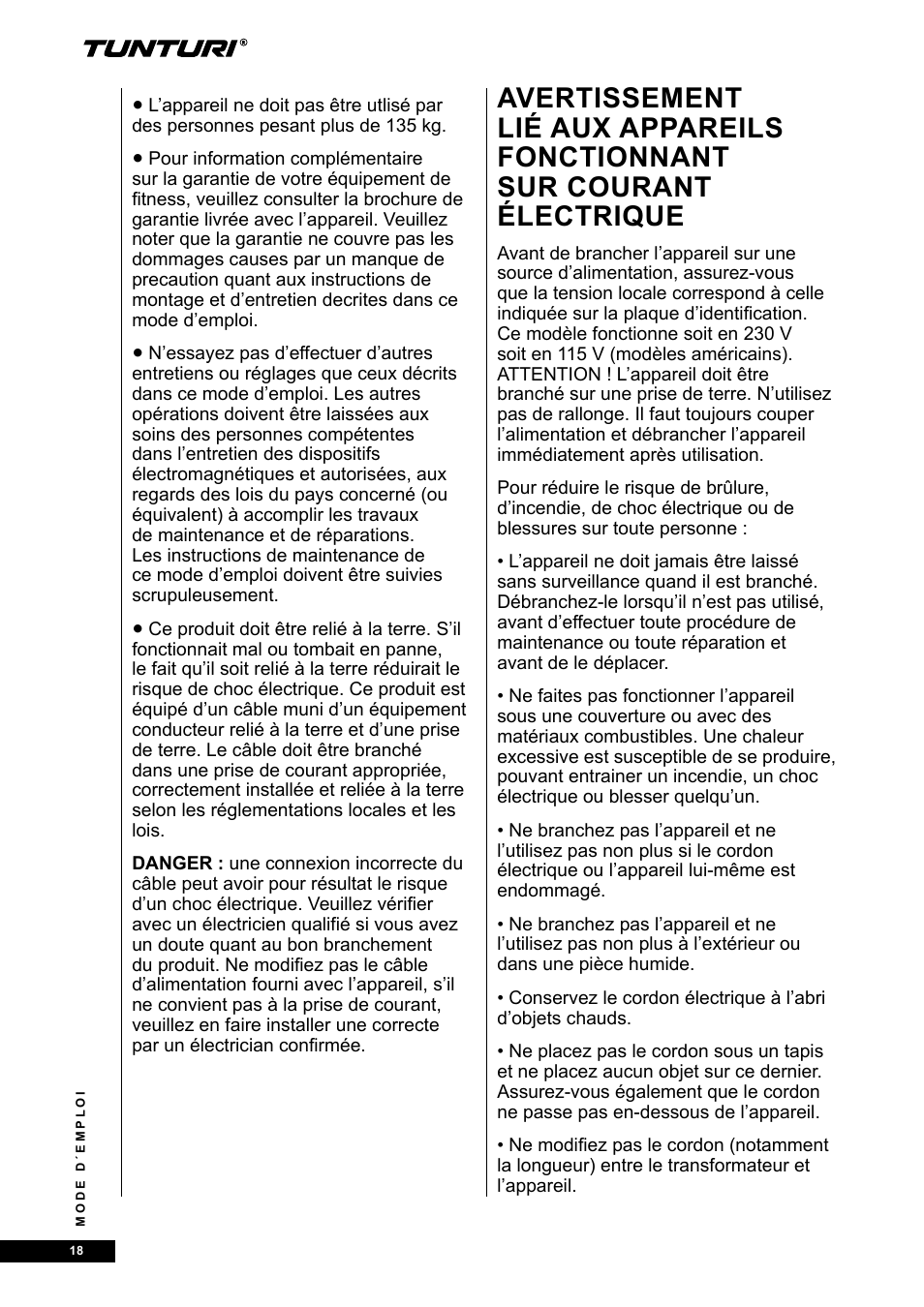 Tunturi E30R User Manual | Page 18 / 72
