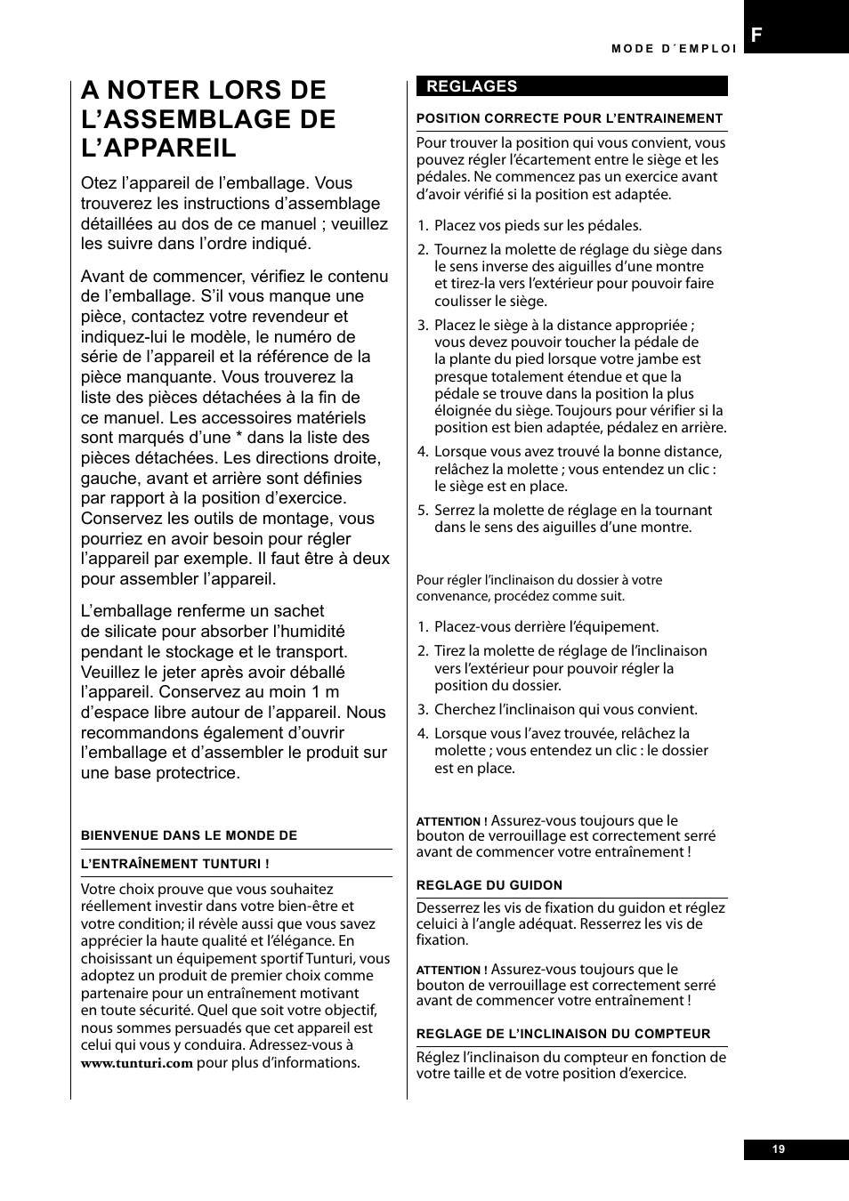 Tunturi E30R User Manual | Page 19 / 72