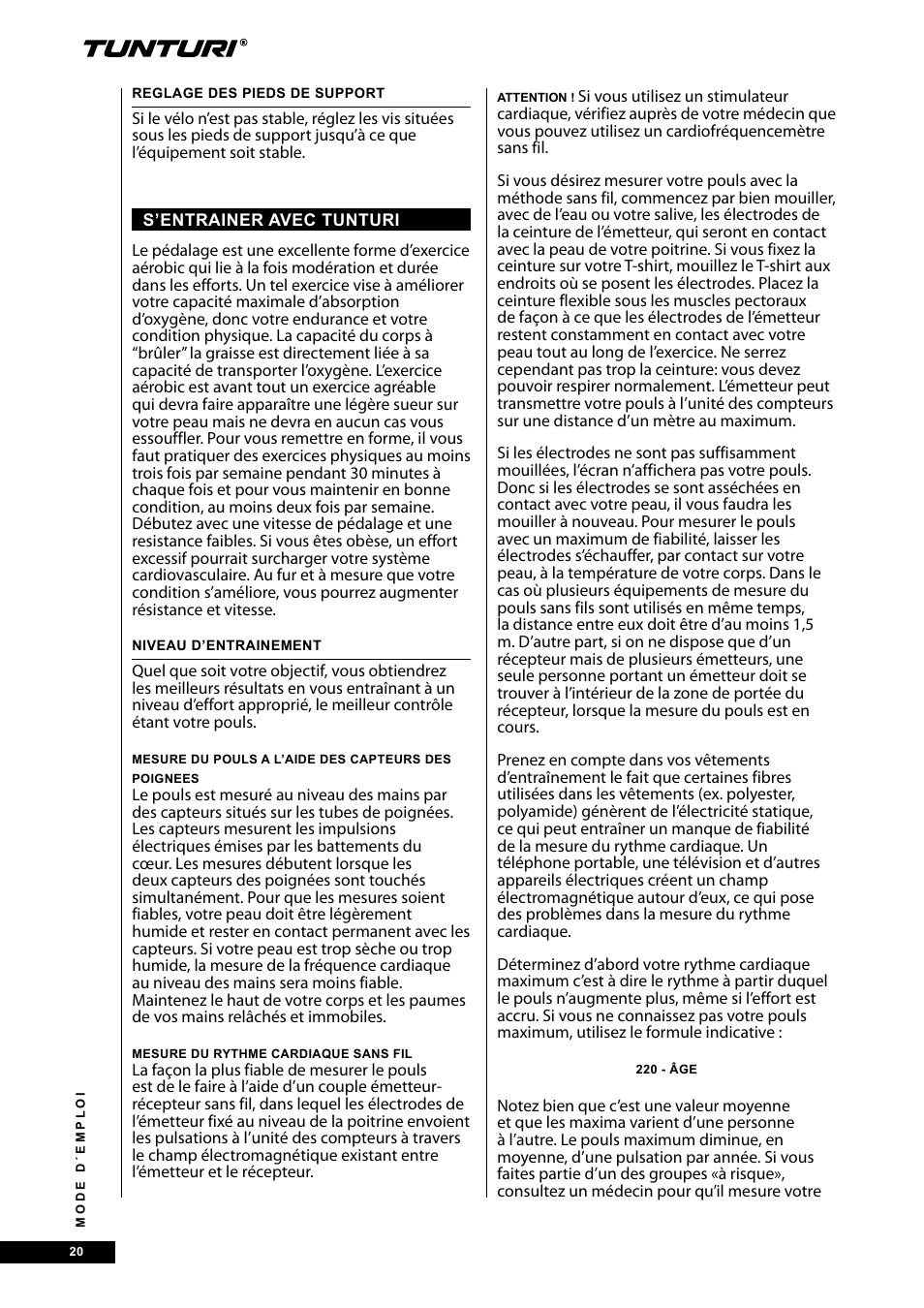 Tunturi E30R User Manual | Page 20 / 72