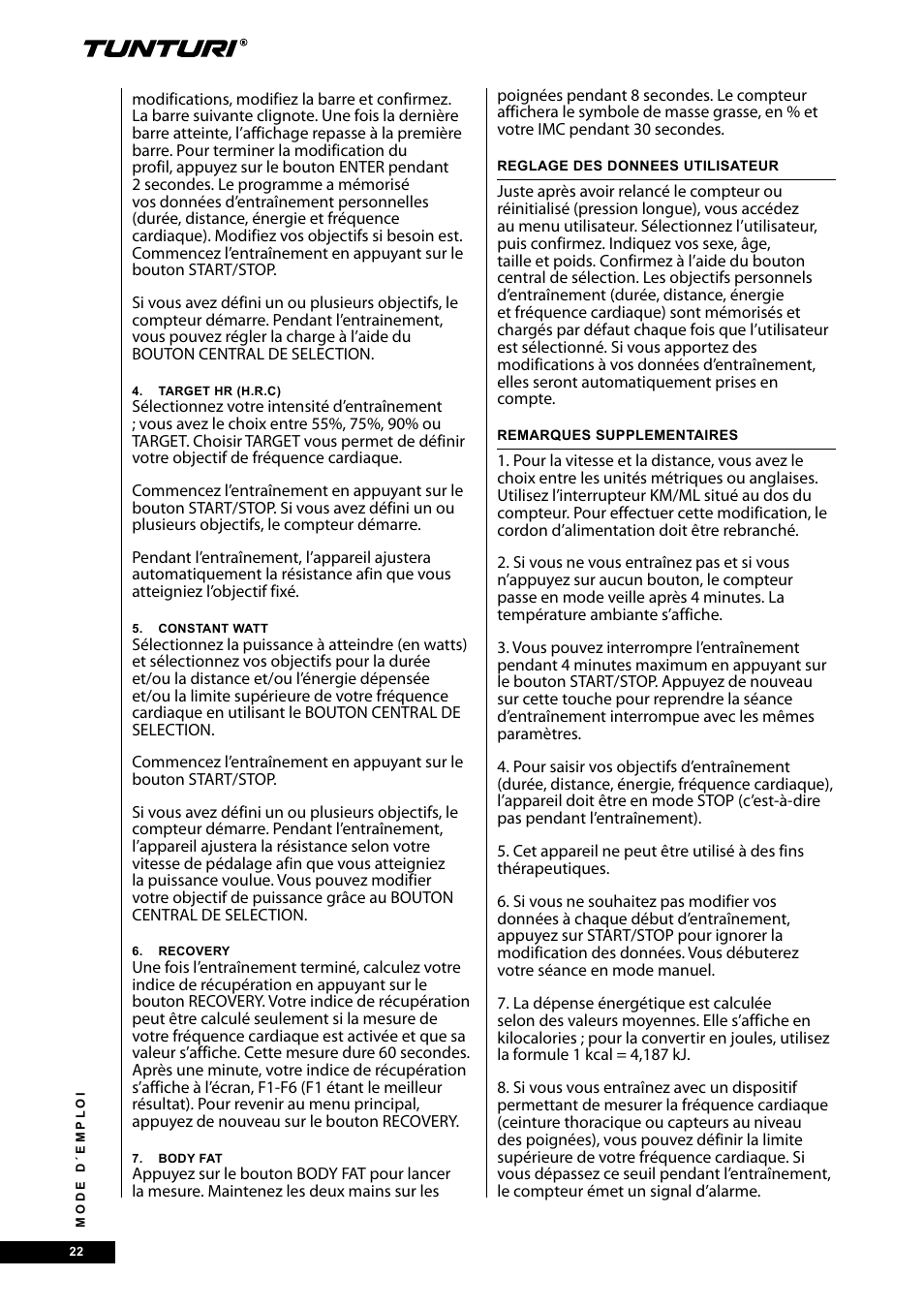 Tunturi E30R User Manual | Page 22 / 72