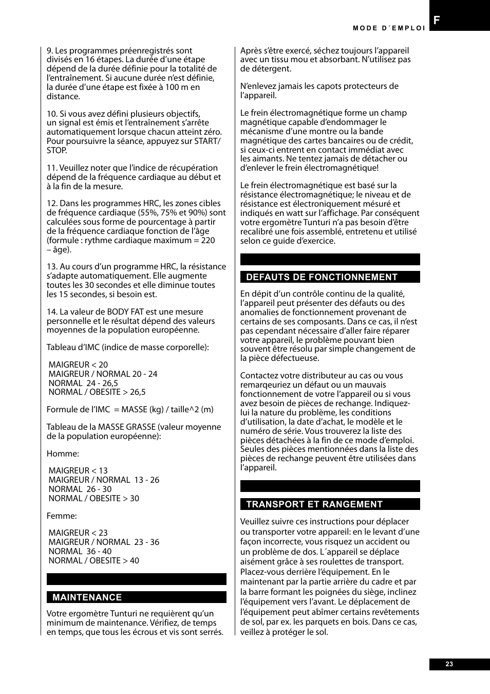 Tunturi E30R User Manual | Page 23 / 72